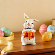 Easter Bunny Ornaments Resin Holding Carrot/Egg Rabbit Figurine Desktop Decorations For Living Room Home Holiday - Pink - View 2