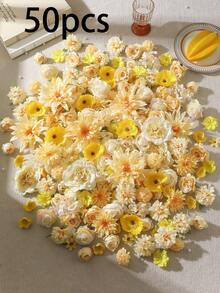 15件/50件黄色花朵装饰套装，适用于节日庆典、派对装饰、帽子装饰、花环、家居装饰、花园装饰、生日蛋糕装饰、桌面装饰、DIY工艺品 - 黃色 - 查看 9