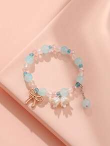 Bộ 3 vòng tay hạt cườm mặt dây chuyền hoa lan ngọt ngào dành cho bé gái, thích hợp để đeo hàng ngày, dự tiệc, làm quà tặng tình bạn. - Một cỡ - Xem 2