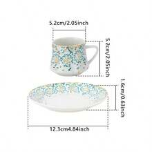 4 Packs Coffee Cup & Saucer Set, Set Of 4, 8-Piece Bone China Espresso/Turkish Coffee Cup & Saucer Set 90 Ml – Elegant White Bone China Set For 4, Nakkas Turkish Coffee Cup Set Of 4, (8 Piece) White Cups With Saucers - 3 Fl Oz Small Ceramic Espresso Set - Ideal For Serving Greek, Arabic Coffee, Serving Espresso, Turkish Coffee, Or Ristretto To Guests, Ramadan Mubarak, Bismillah, Eid Mubarak Ramadan Kareem - Multicolor - View 2