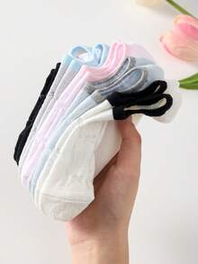 5 Pairs Spring/Summer Korean Style Shallow Mouth Boat Socks With Bow Pattern Mesh Invisible Socks, Sweet Ins Style Non-Slip Socks - Multicolor - View 9