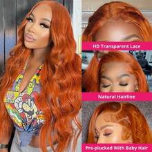 NARNI 30 Inch Ginger Wig Human Hair Orange Ginger Lace Front Wigs Human Hair Glueless Body Wave Human Hair Wigs 250% Density 13x6 HD Lace Front Wig 100% Glueless Ginger Wig Human Hair HD Transparent Lace Frontal Wigs Pre Plucked Hairline 350# Ginger Colored Wig - S350 - 查看 3