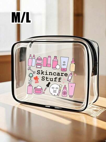 Cartoon Tooth Pattern Storage Bag, Large Capacity Pvc Travel Toiletry Bag With Zipper Closure, Cute Toothbrush "Tooth Care Stuff" Letter Printed Makeup Bag, Travel Makeup Bag, Transparent Storage Bag, Portable Cosmetic Bag, Desk Organiser, Multi-Use Pouch, Beach Bags, Foldable Lightweight Bag, Easy Wipe-Clean Design, For Travel, Bathroom, Dormitory, Organizer, Valentine'S Day Gift, Ramadan Gift