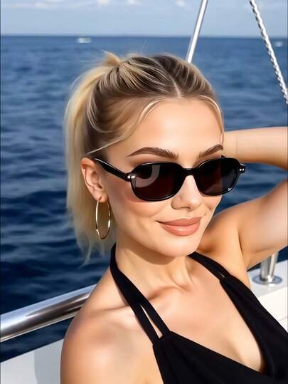 1副复古长方形女士时尚眼镜，经典百搭，多种颜色可选，休闲PC（聚碳酸酯）材质，适合所有季节