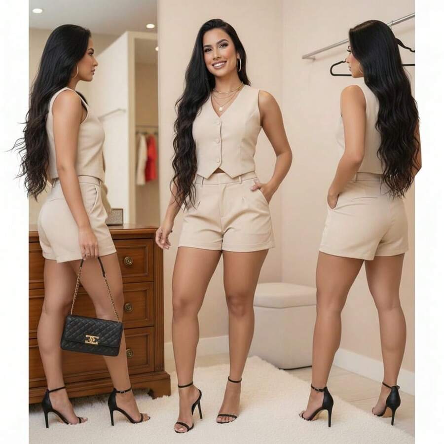 Conjunto Feminino Alfaiataria Virgínia - Champanhe - Visão 1