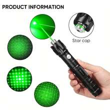 1 SET Rechargeable Green Laser Tactical Flashlight With 2PCS 18650 Battery, Durable Aluminum Body, Green Light Engineering Indicator Pen For Indoor Teaching, Night Observation, Research Pedants & Outdoor Activities, Ideal For Camping, Hunting - Black - View 8