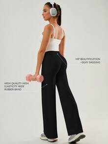 UONNOU 1pc Women's Spring/Summer Loose Fit Wide Leg Pants, Casual Sweatpants, Yoga Pants, Dance Pants, Waist Cinching, Leg Slimming, Elongating, Soft & Comfortable Nylon Fabric, Suitable For Gym, Yoga, Dance, Outdoor, Casual, Commute, Events - Black - View 3