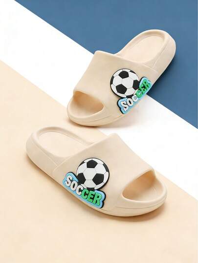 Fashionable & Playful Football Pattern Kids' Foam Slippers, Sporty Casual EVA Thick Sole, Unisex Summer Indoor/Outdoor Sandals
