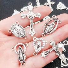 12/60 piezas Rosario católico con cuentas, cruz de la paz, colgante de la Virgen María, cadena para hacer collares y joyería DIY - Plateado - Ver 4