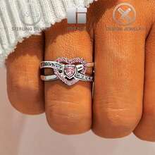1pc 925 Silver Heart Shaped Zirconia Adjustable Ring, Elegant Quality Design Suitable For Daily Casual, Party, Wedding, Engagement, Valentine's Day, Birthday Gift For Women - Silver - View 7