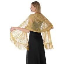 Abito da sera elegante con paillettes, scialle di colore unito in rete con nappe, mantella da sposa per feste, scialle da donna - Multicolore - Visualizzare 20