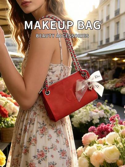 Dior Fashionable Red Underarm Bag With Butterfly & Heart Pendant Decor, High-End Cosmetic Bag, Niche Luxury Style Crossbody Bag, Multifunctional Elegant Shoulder Bag For Daily And Date