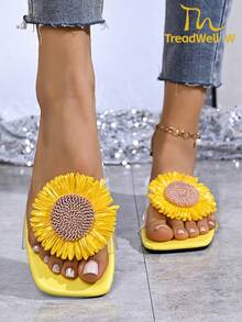 Women's Sandals, New Sunflower Decor Yellow Slides - Yellow - View 3