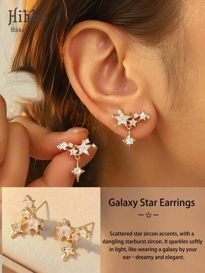 Hihho 1 Pair Fashionable Creative Starry Sky Stud Earrings, Exquisite Jewelry Earrings Suitable For Daily Wear And Festivals