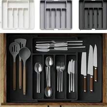 Organizador expandible para cubiertos, estante de almacenamiento de cubiertos de gran capacidad, apto para cajones, encimeras y armarios, accesorios de organización de cocina - Multicolor - Ver 13