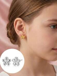 2 pezzi/4 pezzi/Set di orecchini a forma di fiore a cinque petali, alla moda, semplici ed eleganti, accessori per gioielli, decorazione per feste, regalo per vacanze - Multicolore - Visualizzare 2