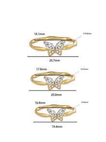 1枚S925纯银简约立方氧化锆蝴蝶戒指，女士时尚甜美百搭蝴蝶个性化优雅戒指礼物 - 蝴蝶型 - 查看 6