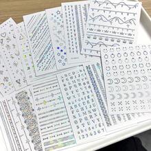 12片/套 全息激光银金星月链美甲贴纸线条条纹英文字母贴纸 8*10厘米 自粘美甲贴花 Y2K 五角星太阳数字美甲装饰 - 彩色 - 查看 4
