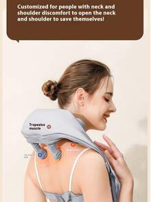 HYUNDAI Wireless Neck And Shoulder Massager With Heating Function - Wireless 6D Deep Tissue Kneading Electric Massage Pillow Suitable For Neck, Back, Legs And Full Body - Home, Office And Car Pain Relief - Mother's Day Gift - Light Grey - View 2