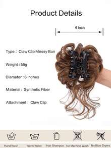 Clip para el cabello de moño desordenado para mujer, extensión de moño alto esponjoso con cabello rizado y ondulado con clips para el cabello - Multicolor - Ver 3