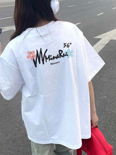 New Spring/Summer White English Print Casual Versatile Loose Comfortable Women Short Sleeve T-Shirt