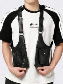 1pc PU Leather Casual Men's Waist Bag, Functional Streetwear Style Versatile Men's Chest Bag Phone Bag - Multicolor - View 15