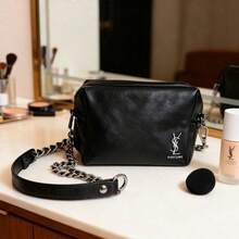 Yves Saint Laurent Black Square Chain Bag, Classic Logo Design, DIY Handmade Transformation Bag, Retro High-End Underarm/Shoulder Bag, Luxury Women Handbag - Black - View 2