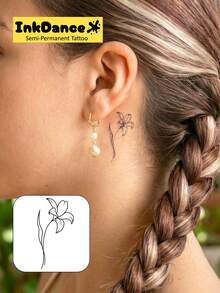 1 Kit "Lily" Revolutionary Technology Tattoos, Semi-Permanent Tattoos, Temporary Tattoos, Men Hand Tattoo, Long Lasting, Fake Tattoos, Water-Resistant, Authentic Tattoo Look, Plant-Based MNF020 - Black - View 2