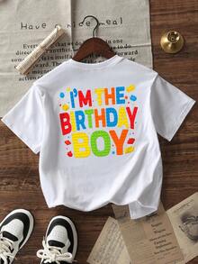 1件婴儿/幼儿男童创意卡通图案字母标语印花基本款圆领短袖T恤，休闲时尚 - 白色 - 查看 2