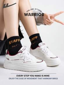 Warrior 女士板鞋，春秋季舒适百搭，休闲时尚，四季皆宜，耐磨耐穿，适合全天穿着，训练跑步鞋 - 白/紅 - 查看 5