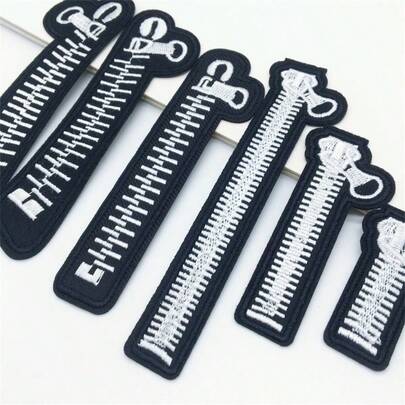 6pcs Zipper Patches For Clothing Assorted Size Black And White Embroidery Patches On Clothes Diy Jeans T Shirt Decoration Stickers
