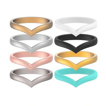 8PCS Heart Stackable Silicone Rings Set For Her, 3mm Thin Rubber Band Rings For Women, Flexible Comfort Jewelry