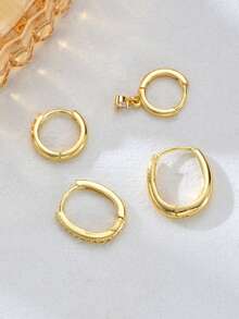 4件套优雅简约高贵几何图案铜耳环套装，适合女性度假、派对、约会、婚礼、旅行、拍照等场合，百搭组合。 - 金黃色 - 查看 8