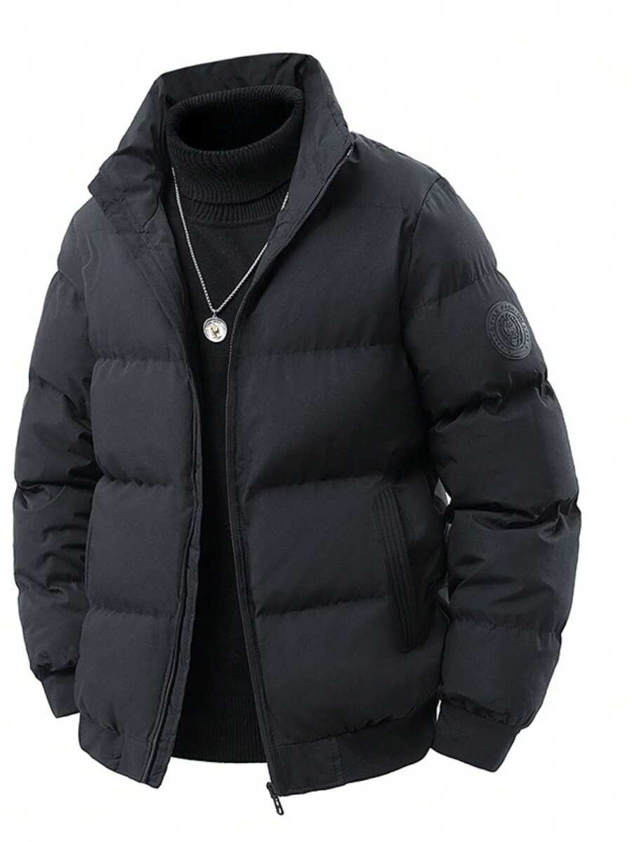 Chaqueta Acolchada con Estampado de Cabeza de Tigre para Hombre | Corte Ajustado, Térmica, Invierno - Negro - Ver 1