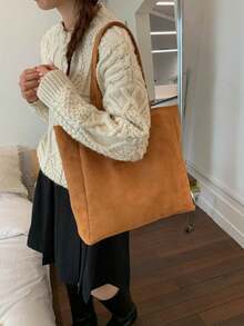 大容量单肩包 - 简约百搭女士日常包，2026新款，高端优雅包包 - 棕色 - 查看 4