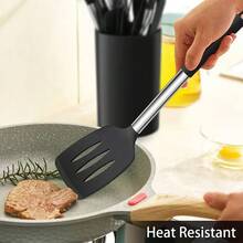 Silicone Cooking Utensil Set, 15pcs Silicone Cooking Kitchen Utensils Set, Non-Stick - Best Kitchen Cookware With Stainless Steel Handle - Black/Grey - Black - View 10