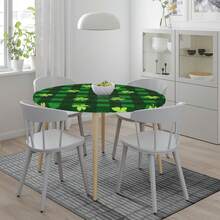 Leaves Clovers St. Patrick's Day Round Fitted Tablecloth With Elastic Edged, Circle Tablecover Waterproof  Household Table Cover For Outdoor Indoor Patio Kitchen,Home Kitchen Dining Camping Table Decor 40~50 In - Check Four-leaf Clover - View 4