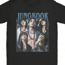Jungkooks Singer Vintage Cotton Tees Short Sleeve T Shirts Round Neck Tops Original - 黑色 - 查看 1