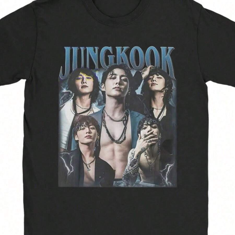 Jungkooks Singer Vintage Cotton Tees Short Sleeve T Shirts Round Neck Tops Original - 黑色 - 查看 1