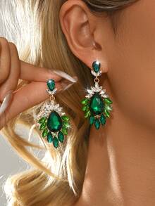 1 par de pendientes elegantes con colgante de cristal con forma de corazón, joyas delicadas adecuadas para bodas y fiestas - rojo dorado - Ver 3