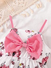 Vestido sin mangas con estampado floral y lazo para niña, estilo princesa adorable, para verano - Rosa - Ver 5