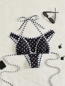 PEPPERMOLLY Bộ 2 món bikini đen trắng gợi cảm và thời trang dành cho nữ, thích hợp mặc đi biển mùa hè hoặc đi nghỉ mát. - màu đen - Xem 1