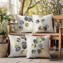 4pcs Vintage Gray & Gold Leaf Pattern Throw Pillow Covers, Single-Sided Printed Peach Velvet Polyester Material, 45*45CM Cushion Covers For Modern Fabric Sofa Indoor Decor, Party Decoration, Gift - Multicolor - View 3
