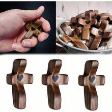 20 Pcs Cherished Cross My Heart Gift Pack, Small Handcrafted Wooden Pocket Cross With Elegant Mesh Bag, Soothing Encouragement Charm For Christian Prayer & Emotional Comfort, Special Keepsake Great For Birthday, Graduation, Religious Occasions & Warm Gift For Family Friends - Brown - 查看 6