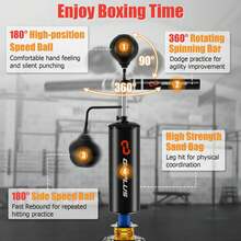 COSTWAY Boxing Speed Trainer Freestanding 360° Spinning Bar W/Punching, Black - Black - View 5