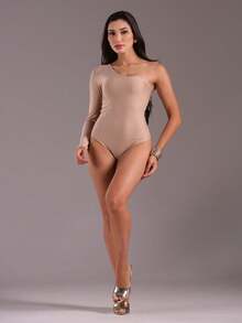 J.A.B.I Modas Women's Long Sleeve One Shoulder Bodysuit - 米色 - 查看 4