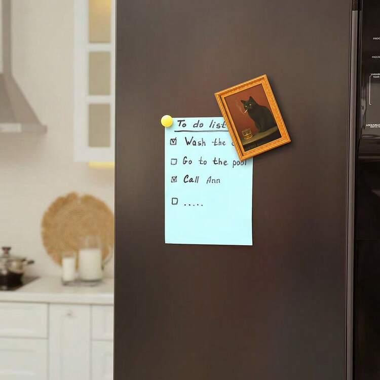 1pc Funny Black Cat Drinking Pattern Fridge Magnet, Mini Frame Shaped, Small Creative Frame Wall Decor, Wooden Craft, Interesting Home Decor, Cat Lover Essential Fridge Magnet, Amusing Home Decor Prop, Holiday Gift - Black Cat Drinking - View 7