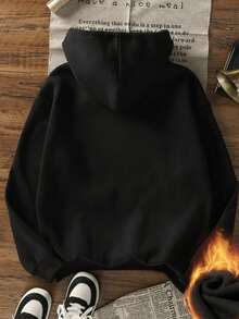 Áo khoác nỉ nữ dáng rộng, màu xanh navy, khóa kéo, có mũ, túi, dây rút, hàng mới về, thích hợp cho mùa Thu/Đông. - màu đen - Xem 2