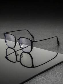 1 Pair Men's Metal Square Minimalist Casual Artistic Personalized Versatile Relaxed Style Fashion Flat Glasses, Suitable For School, Commute, And Daily Wear - Clear - View 12