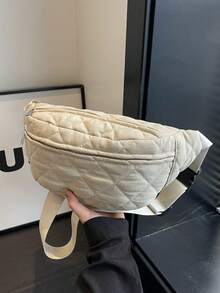 时尚多功能斜挎包，菱形刺绣胸包，休闲运动健身背包，休闲街头钱包，可装手机和零钱 - 米色 - 查看 10